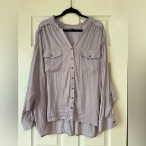 Democracy Lilac Ruffle Roll Tab Sleeve Blouse